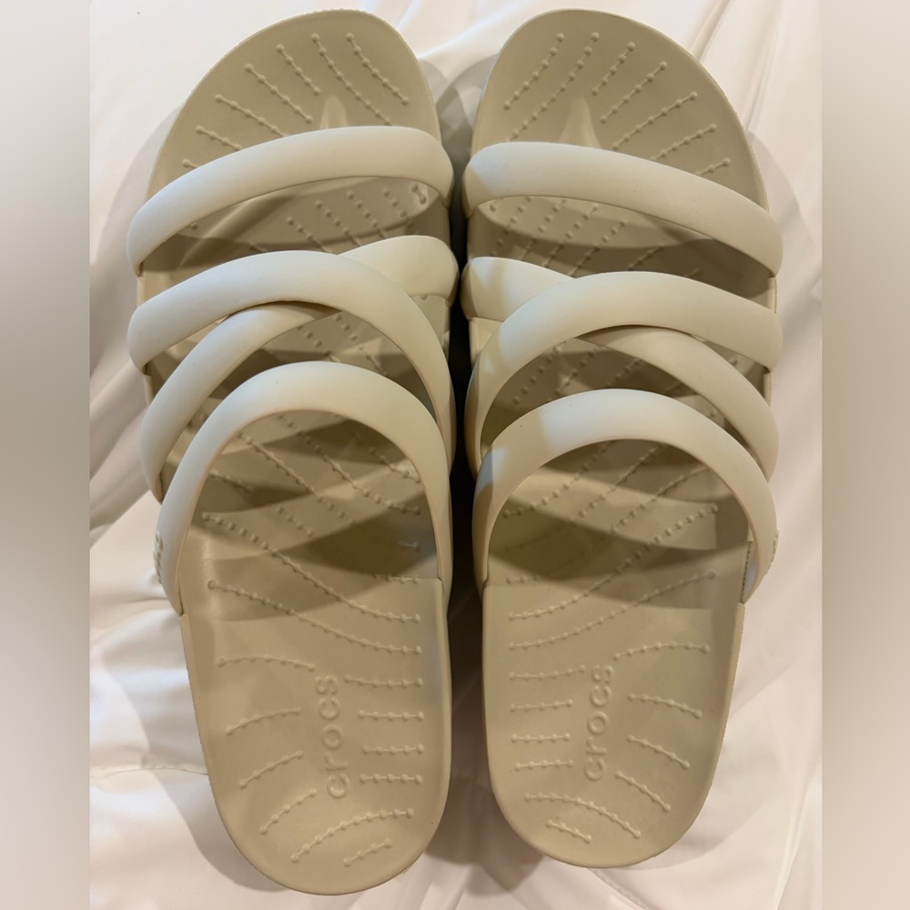Crocs Women's Quad-Strap Slide Sandals in Light Beige Size 8